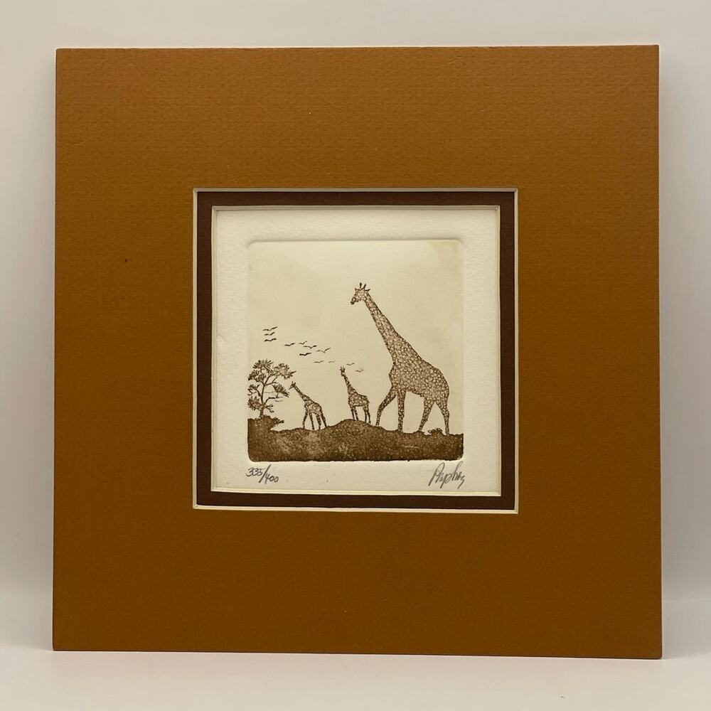 Rare Giraffe Praphis Signed Original Etching & Embossing Limited 335 Out Of 400